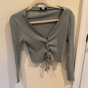 Topshop Lace-Up Ribbed Crop Top in Blue